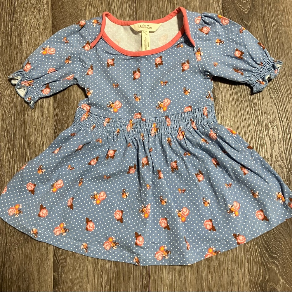 Matilda Jane Brilliant Daydream Blue Skies Polka Dot Floral Smocked Tunic Top 2T